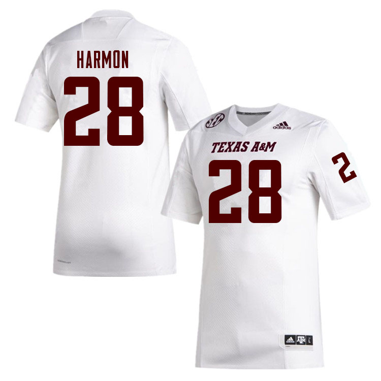 Men #28 Deuce Harmon Texas A&M Aggies College Football Jerseys Sale-White